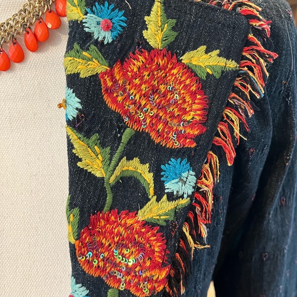 Embroidered Sequined Denim Blazer - Picture 2 of 7